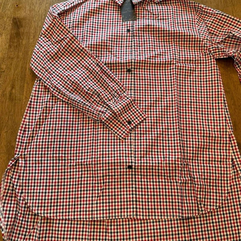 Love & Other Things Women's Red Check Cotton Woven Oversized Button-Up Shirt 14